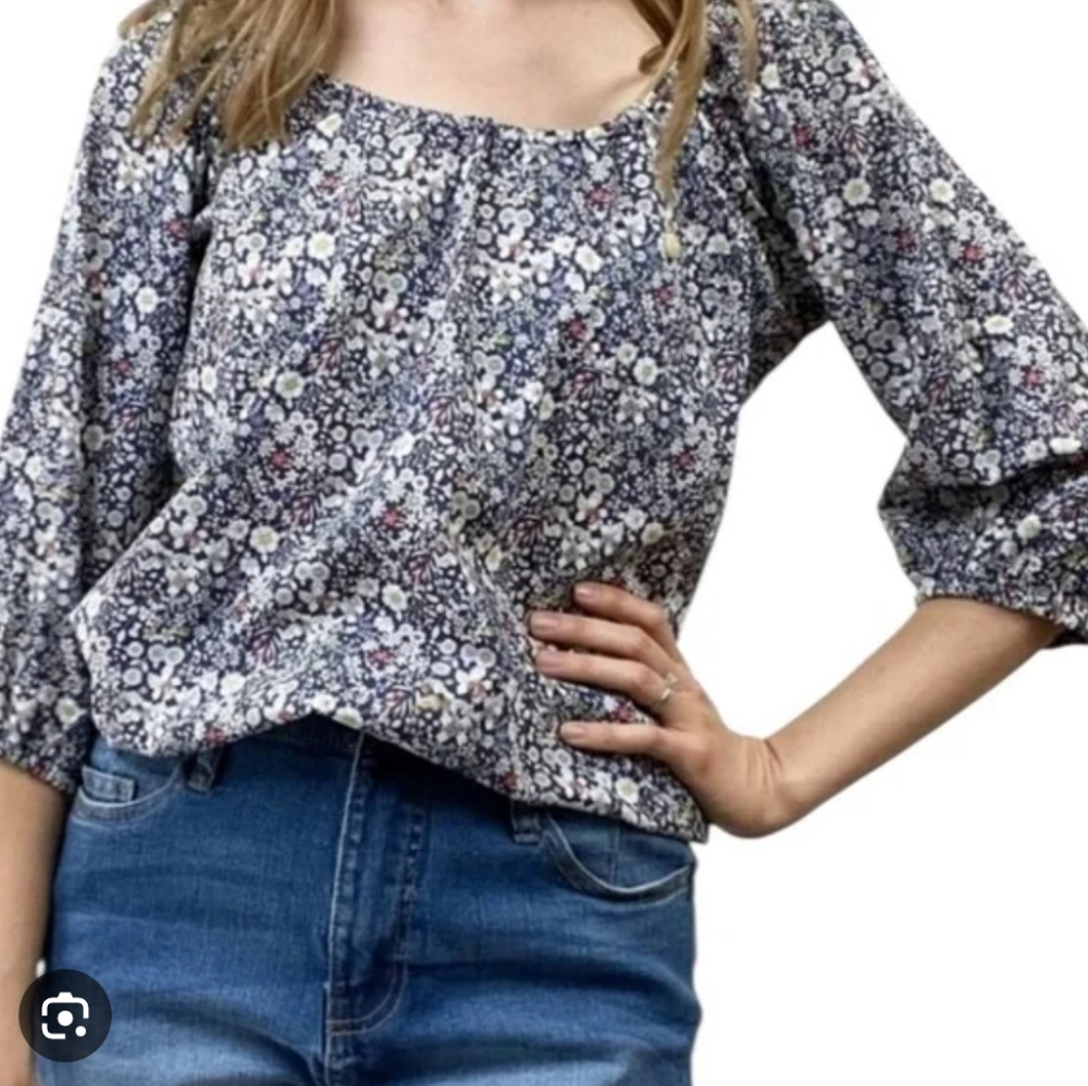 J. Crew Liberty Of London Floral Top Women's XS Blue Cottagecore Peasant Retro